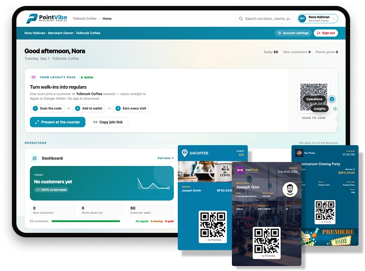 The PointVibe merchant portal in a browser