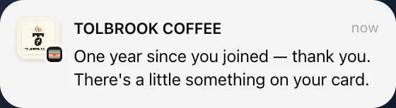 One year since you joined — thank you. There's a little something on your card.