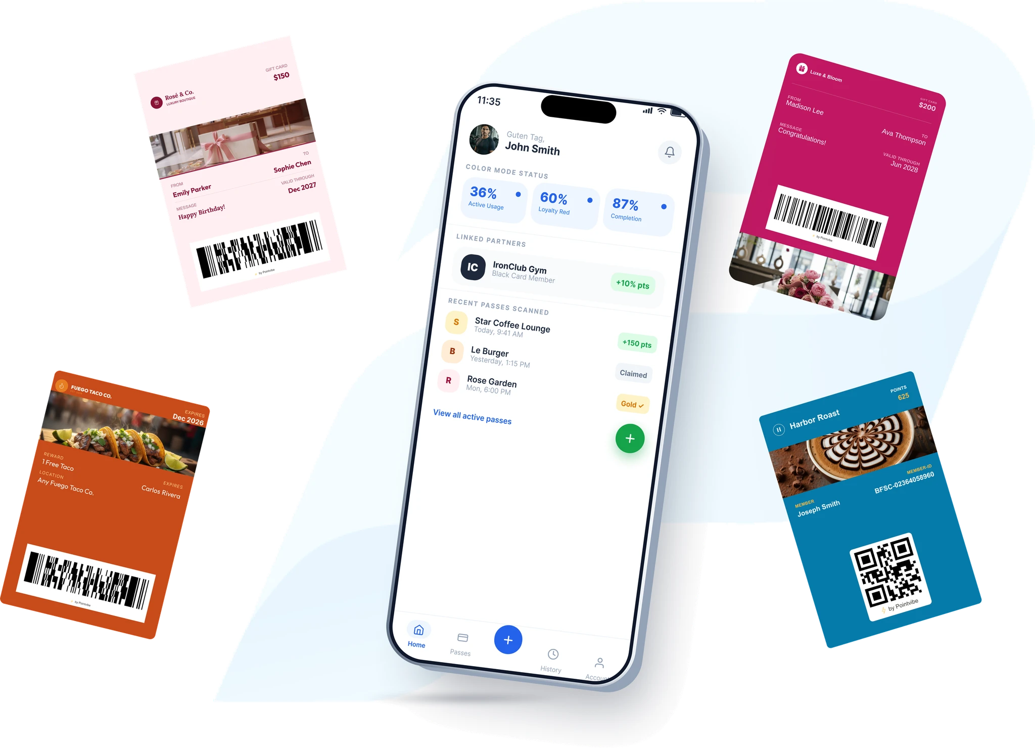 PointVibe passes in a customer's wallet