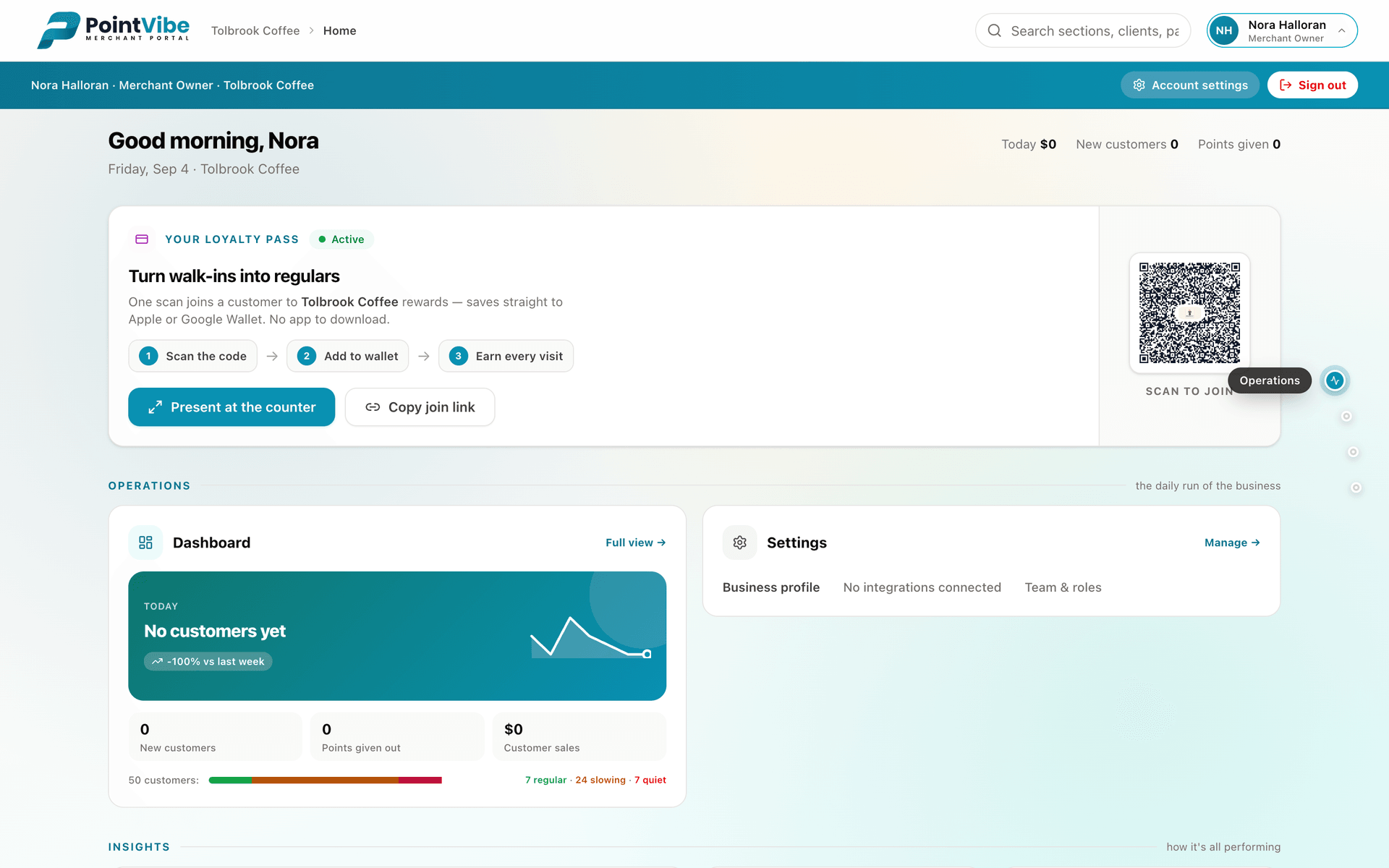The PointVibe merchant dashboard
